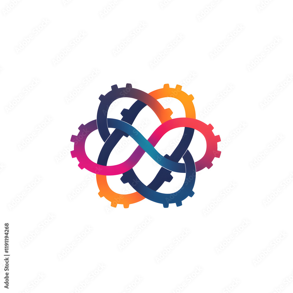 Aufkleber flat vector design of intertwined gears with clean lines