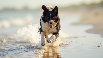 Joyful Border Collie Beach Sprint