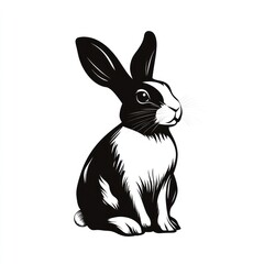 Fototapeta premium Black and white rabbit illustration, sitting, isolated, simple background, perfect for design