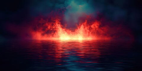 Naklejka premium Red fire is in the water