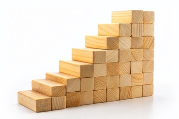 Wooden Block Stairs, Isolated White Background - Stacked Toy Building Blocks