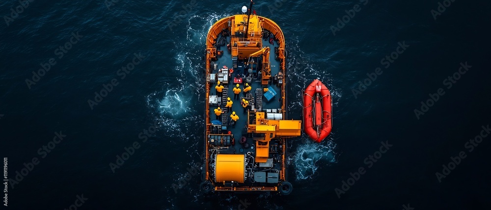 Poster offshore seismic survey on research vessel capturing deep sea data with specialized instruments and 
