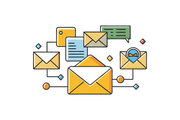 Colorful vector icon set for email management, notifications, and digital messaging in minimalistic style