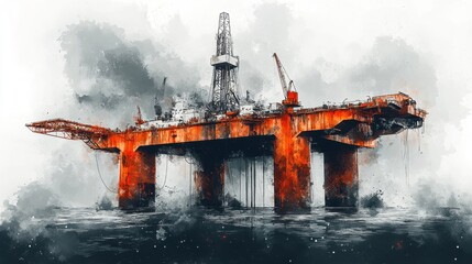 Industrial Oil Rig in Dramatic Seascape Lighting