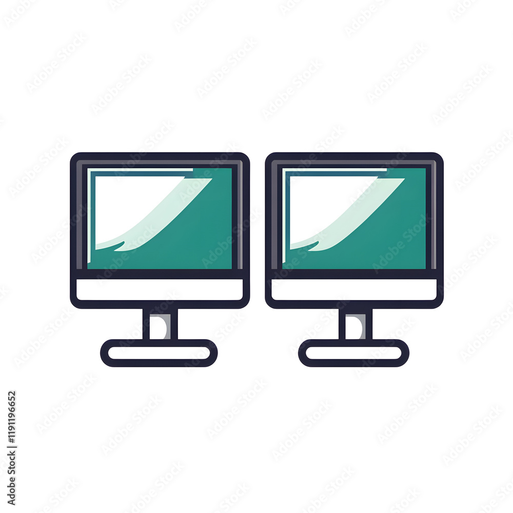 Poster minimalistic dual-screen monitor icon with symmetrical outlines