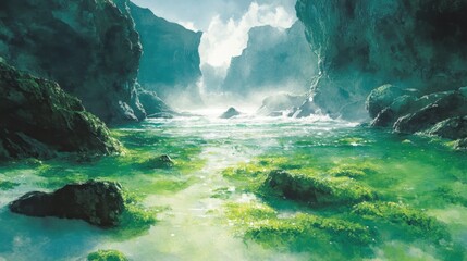 Serene Coastal Landscape with Lush Greenery