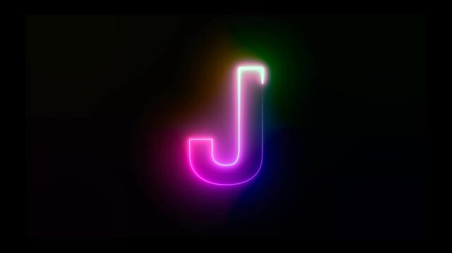 Letter J with an abstract, colorful neon effect and motion animation in 4K video footage.