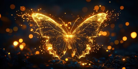 Obraz premium Butterfly is shown in a dark background with a bright orange glow