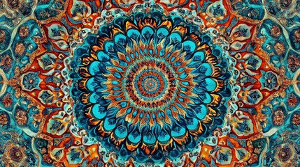 Intricate Mandala Design In Vivid Teal And Orange Hues