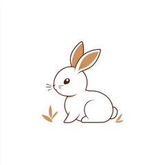 Obraz premium Cute white bunny sitting in grass, simple illustration, children's book
