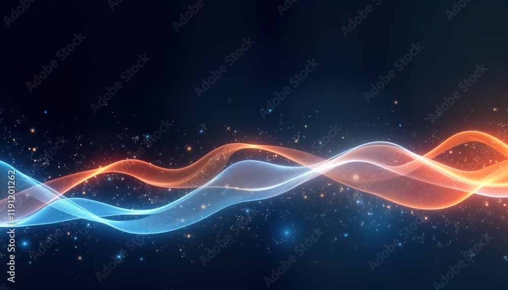 Poster dynamic abstract design with glowing waves of orange, blue. modern visuals for tech presentation con