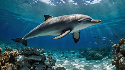 Fototapeta premium wallpaper tropical sea dolphin underwater 