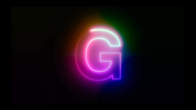 Letter G with an abstract, colorful neon effect and motion animation in 4K video footage.
