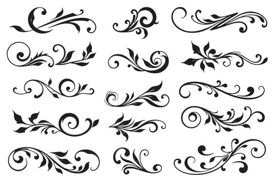 Elegant Black and White Flourish Design Set Ideal for Invitations, Logos, and Branding