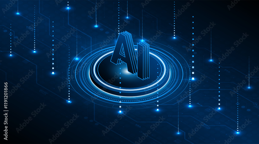 Poster Digital technology of the future. AI icon or artificial intelligence symbol. Future advanced artificial intelligence technology circuit board concept	