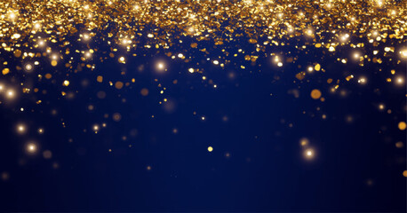 Fototapeta premium abstract background with Dark blue and gold particle. Christmas Golden light shine particles bokeh on navy blue background. Gold foil texture. Holiday concept.