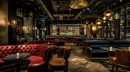 Naklejka premium Elegant interior design of a modern upscale restaurant with seating