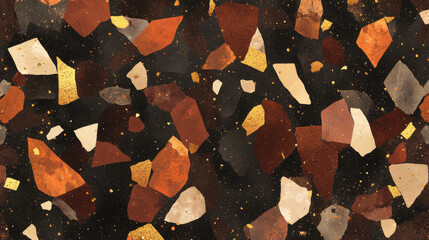 terrazzo pattern with earthy tones on dark background