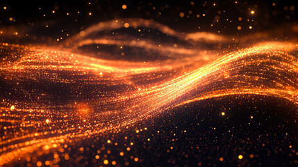 Golden waves with sparkling particles on a dark
