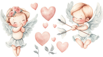 Adorable Cupid Angels with Hearts