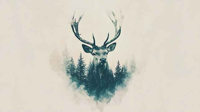 Majestic Stag Double Exposure Forest Scene