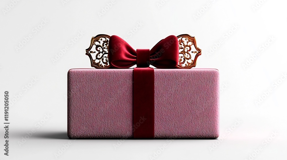 Poster 3d rendering of a closed present wrapped in rich red satin with an ornate bow showcasing intricate r