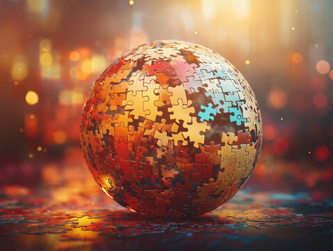 Buntes Puzzle in Form einer Erde: Symbol f&uuml;r Vielfalt und Einheit

