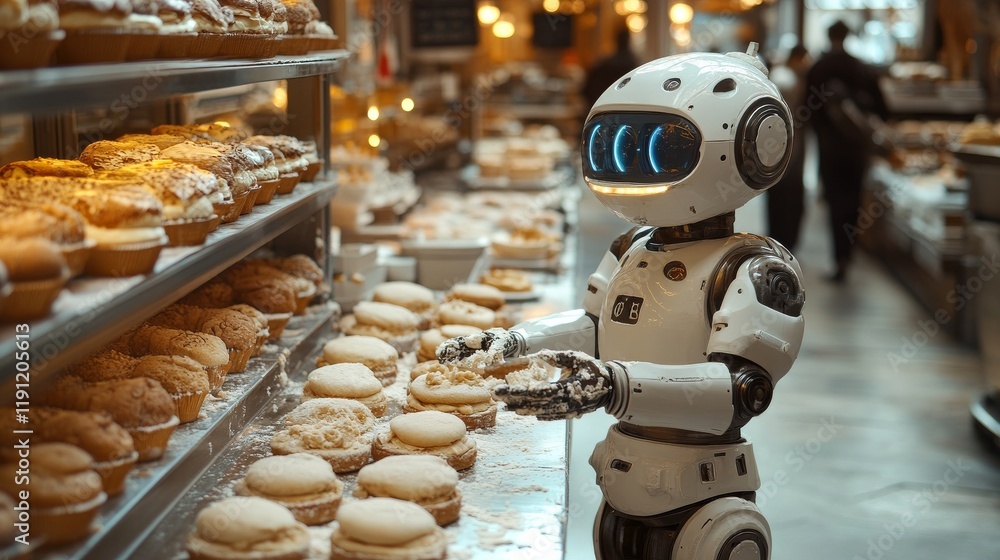 Poster modern robotics innovation: efficient dough shaping robot in action at a bakery