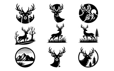 Deer logos collection. deer logo set. Geometrical abstract logos. Icon design  
