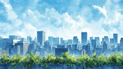 Obraz premium Serene Urban Skyline with Lush Greenery