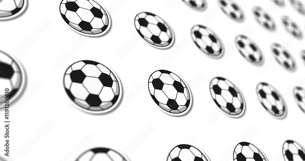 Poster horizontal scrolling animated soccer ball pattern design.
