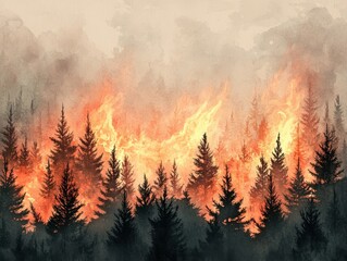 Dramatic Wildfire in Fiery Forest Landscape