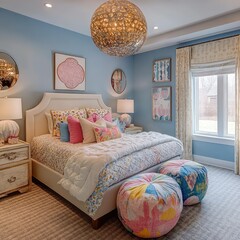 Cozy and Colorful Bedroom with Vibrant Decor and Soft Textiles