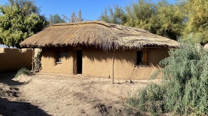Ancient Adobe Hut in a Desert Landscape