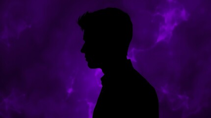 Silhouette of a Person Against a Vibrant Purple Background with Radiant Light