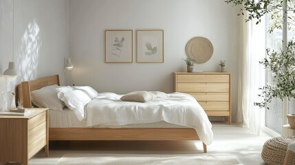 Modern Minimalist Bedroom with Natural Light and Warm Tones