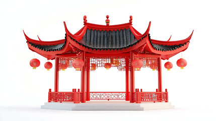 Stunning Red Chinese Gazebo Ai