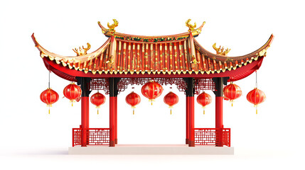 Red Gold Chinese Pavilion with Lanterns