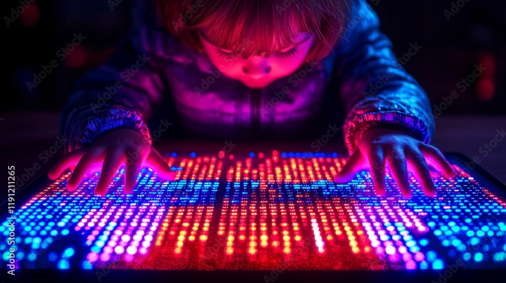 Poster colorful learning and coding exploration with interactive light board