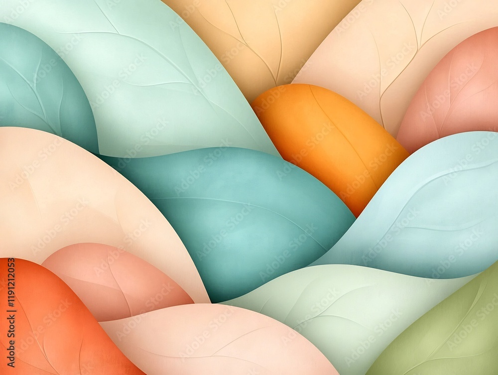 Poster soft flowing abstract pattern with a delicate curving design in a calming color scheme of pastel sha