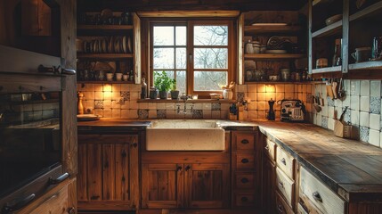 Cozy Rustic Kitchen with Natural Light and Wooden Accents