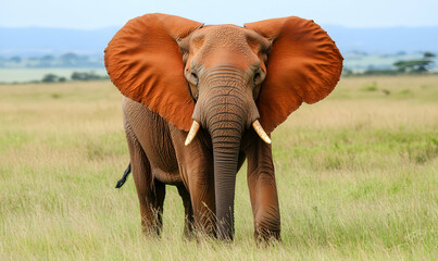 Majestic African Elephant Gracefully Roaming Through a Lush Savannah Landscape