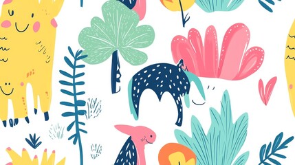 Obraz premium Vibrant Hand-Drawn Jungle Illustrations in Colorful Style