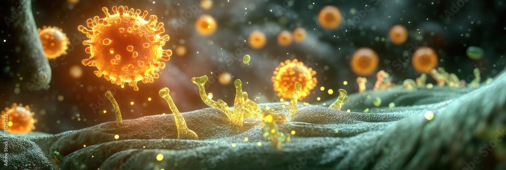 Leinwandbilder viruses invading human cells in a detailed microscopic view showcasing their interaction and structu