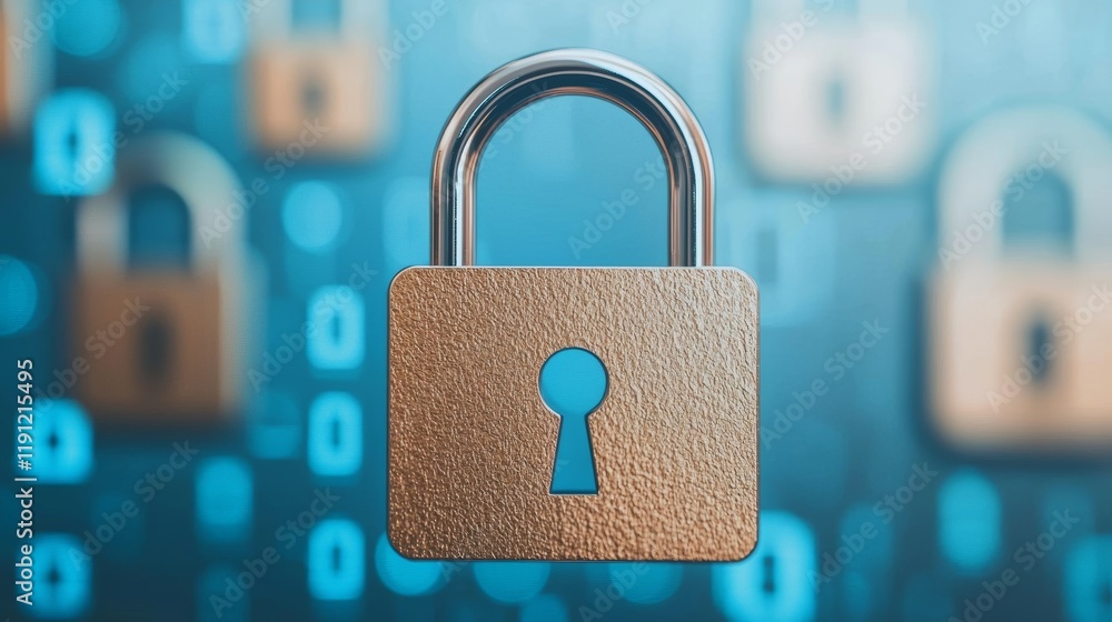 Poster secure cloud infrastructure with lock symbol representing protection