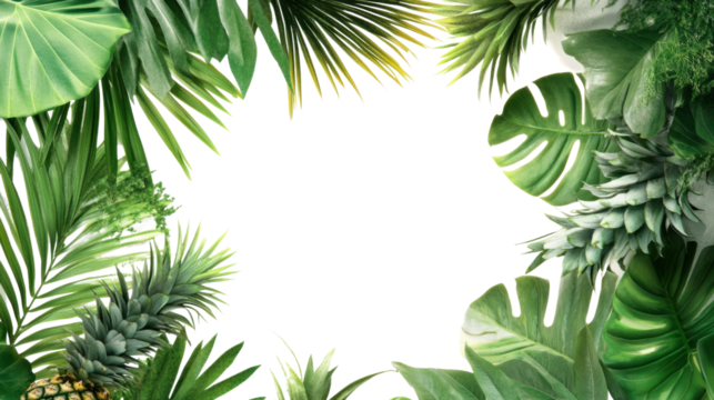 Green leaf frame edge transparent background