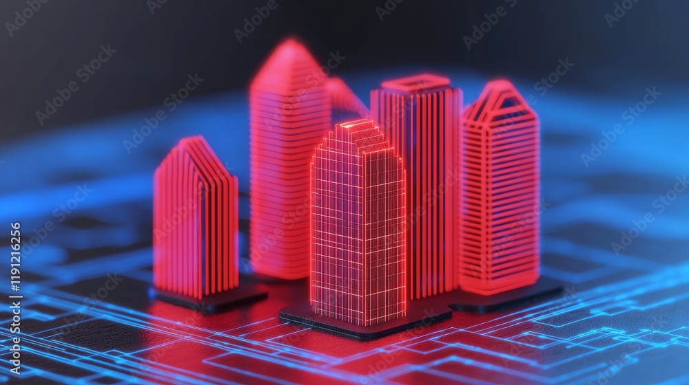 Poster futuristic cityscape model with cloud computing technology elements