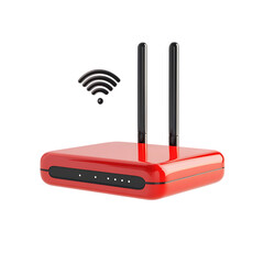 Modern Red Wireless Router Internet Wifi Device Technology web fast home data speed signal office   