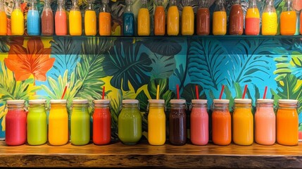 Fototapeta premium Colorful Fresh Juices and Smoothies Display