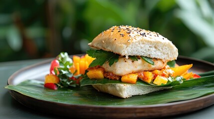 Delicious Sandwich with Fresh Ingredients and Herbs